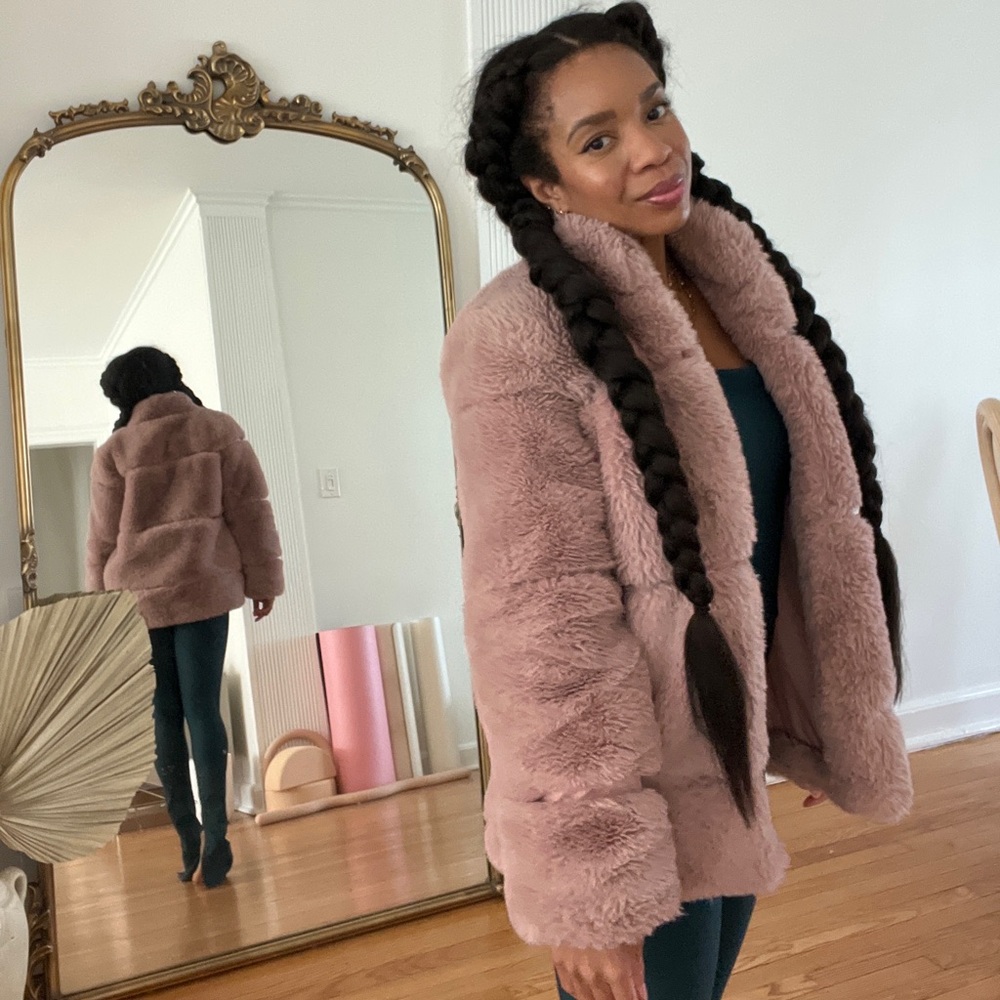Apparis faux fur coat medium blush pink
